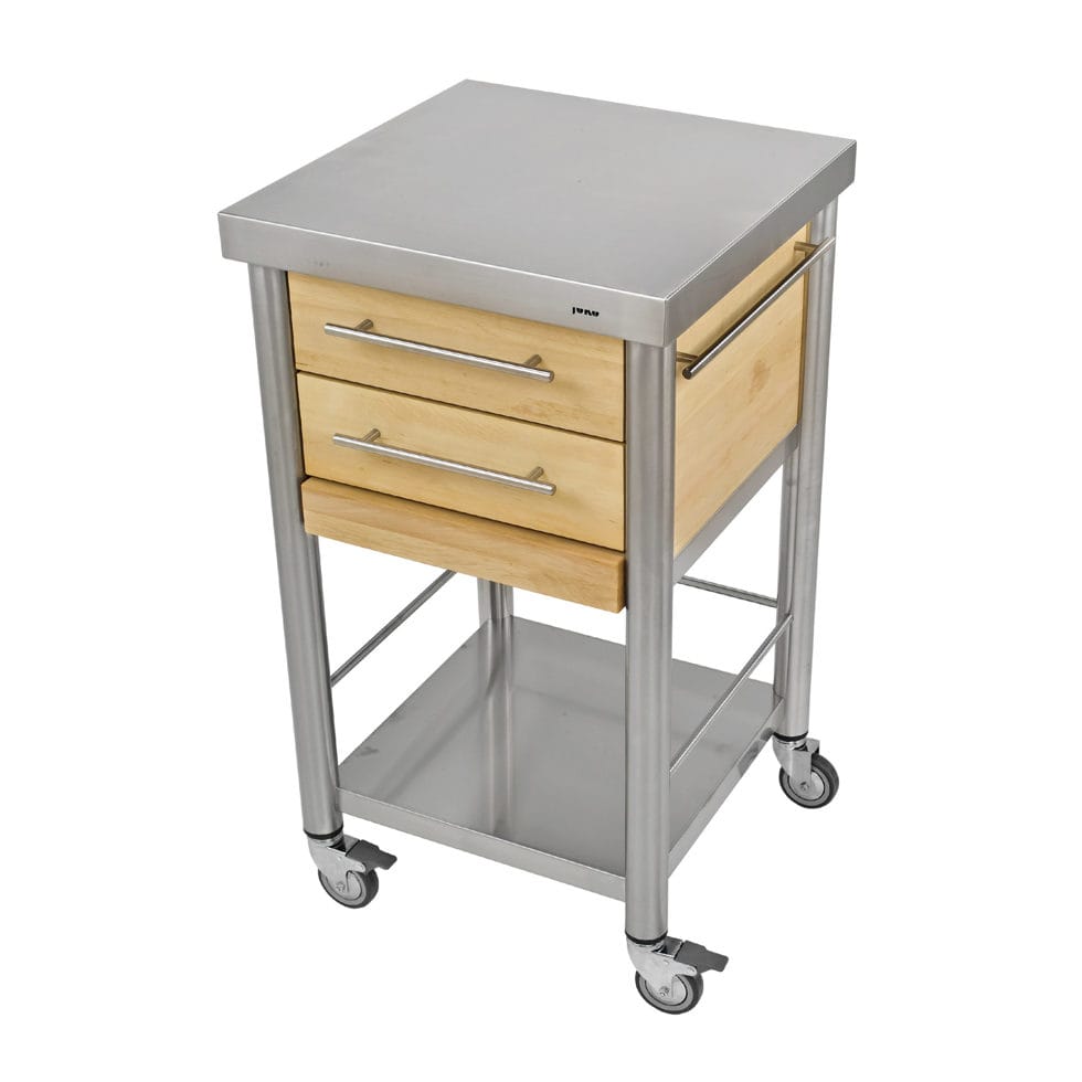 Kitchen trolley white beech stainless steel2 drawers50 x 50 