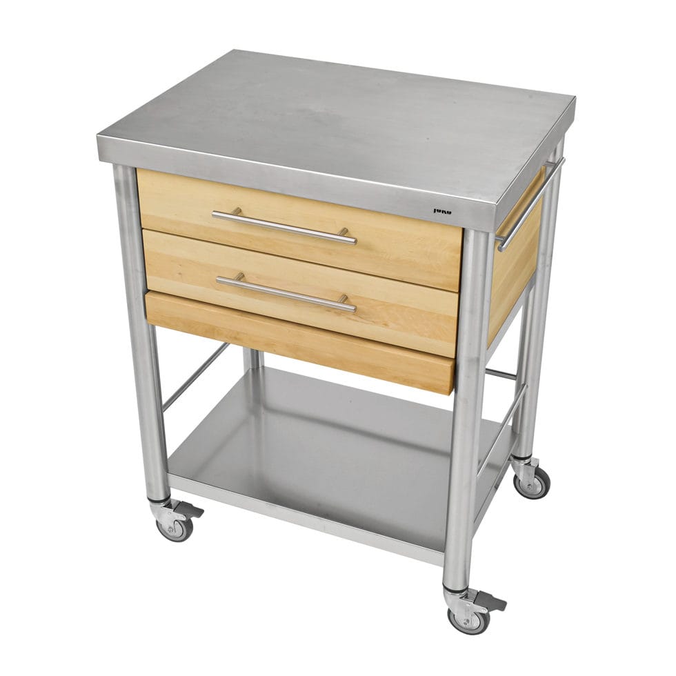 Kitchen trolley white beech stainless steel2 drawers50 x 70 