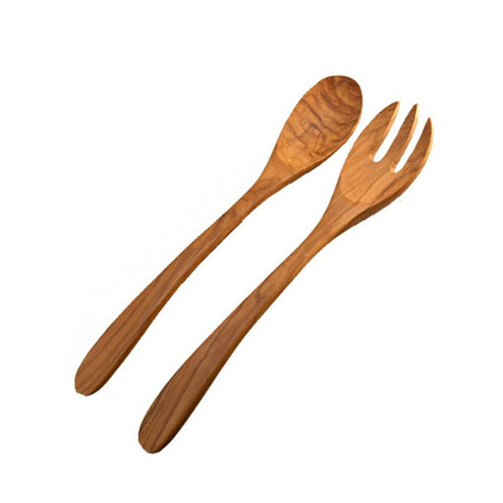Salad servers, round olive wood 25 cm 