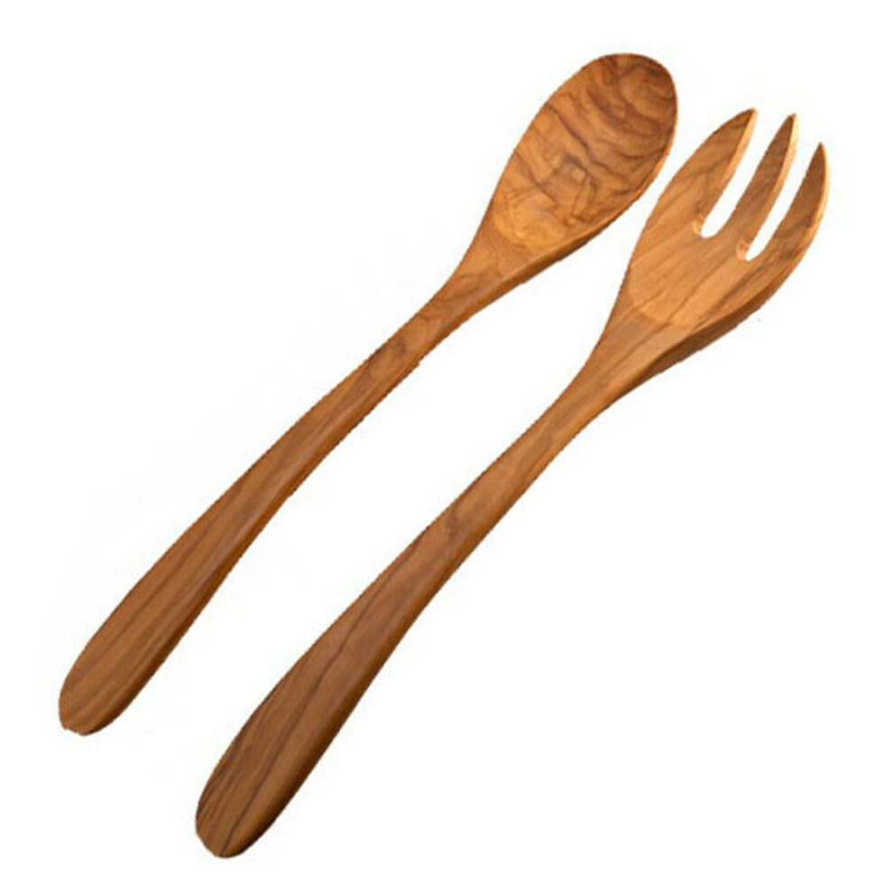 Salad servers, round olive wood 30 cm 