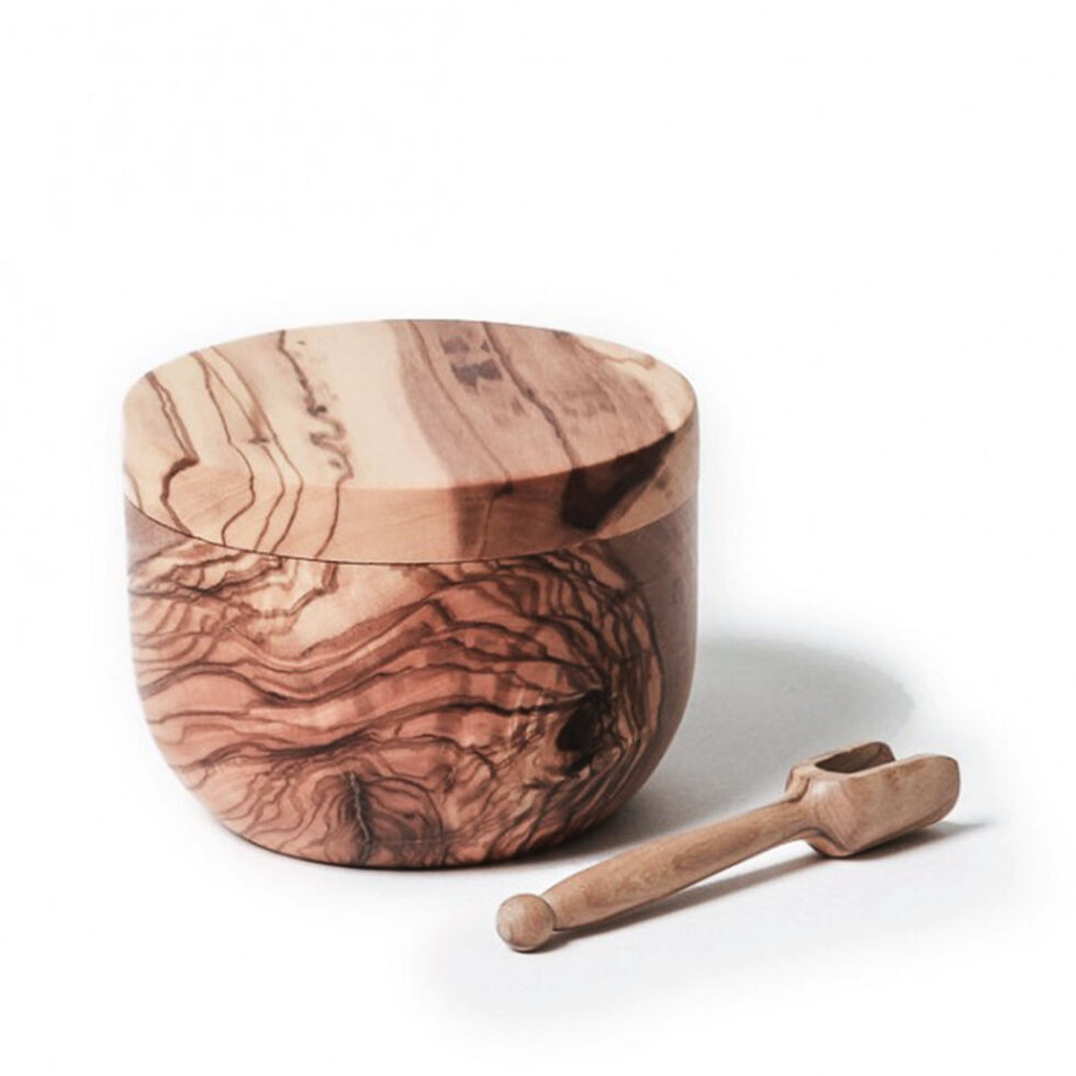 Salière avec cuillère
Bois d'olivier 