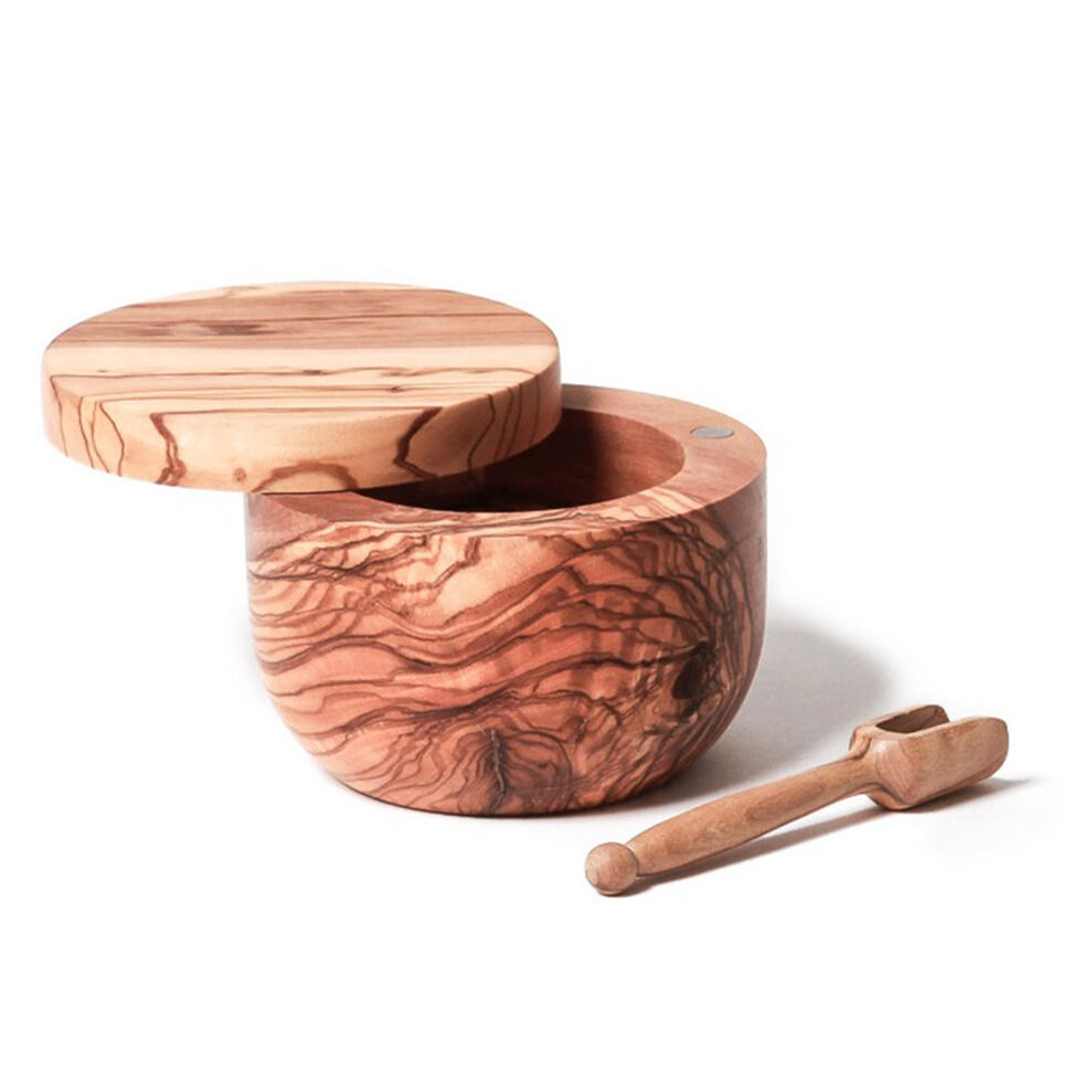 Salière avec cuillère
Bois d'olivier 