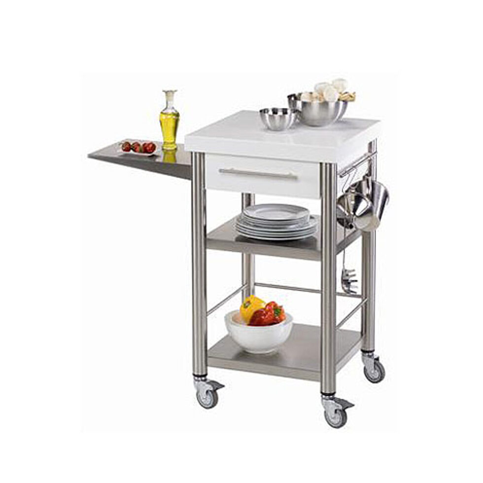 Chariot de cuisine Corian blanc1 tiroir50 x 50 
