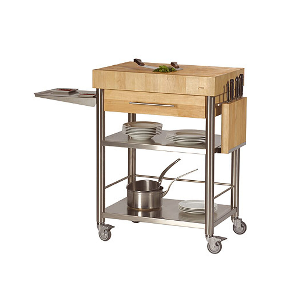 Küchenwagen Weissbuche Stirnholz, 
1 Schublade
50 x 70 