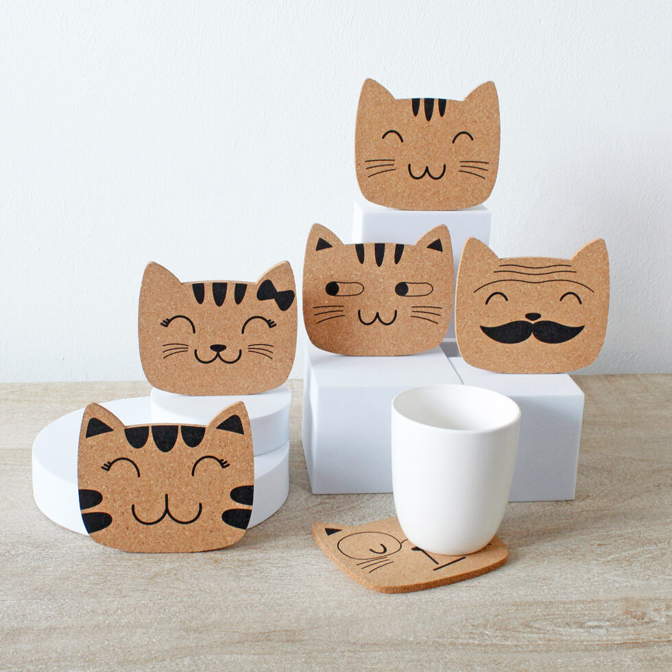 Dessous de verre liège chat 6 pièces 