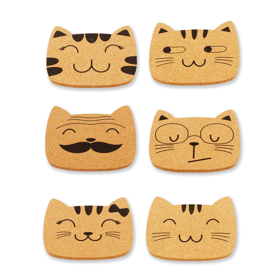 Dessous de verre liège chat 6 pièces 