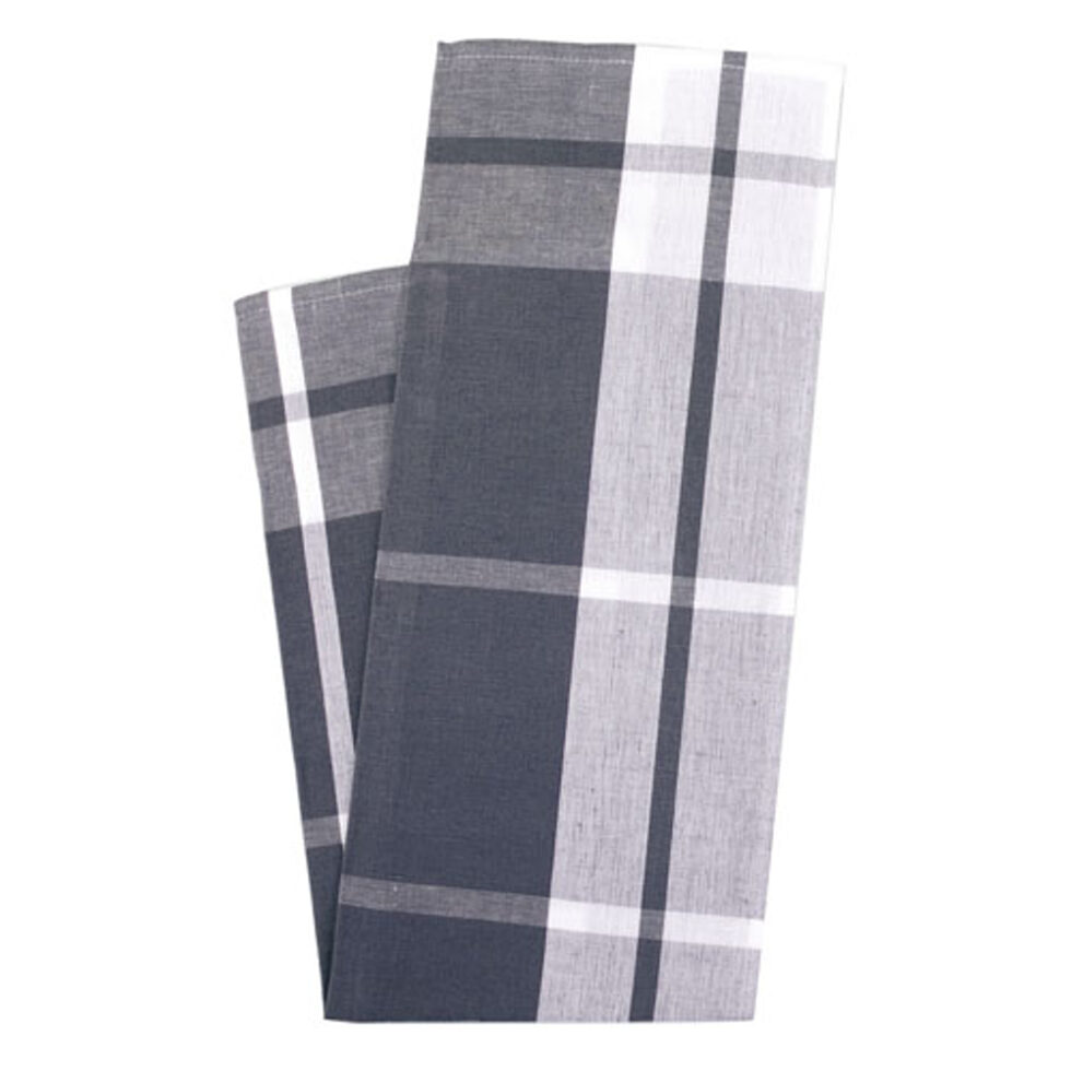 Kitchen towel, large check grey 
