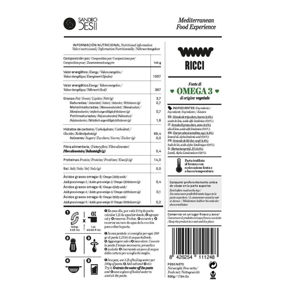 Pâtes Ricci No. 5
500g 